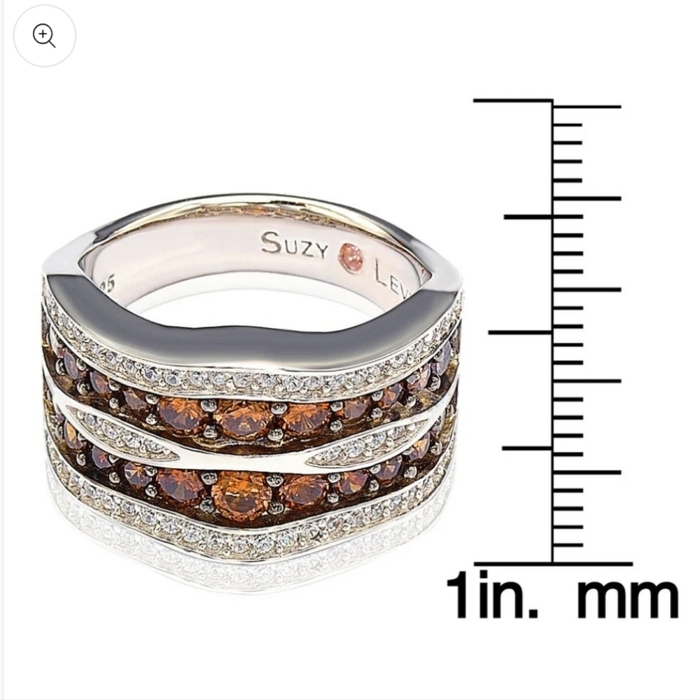 ▪️Suzy Levian ▪️Brown and White Cubic Zirconia Sterling Silver Wavy Ring Size 7 - Picture 6 of 7